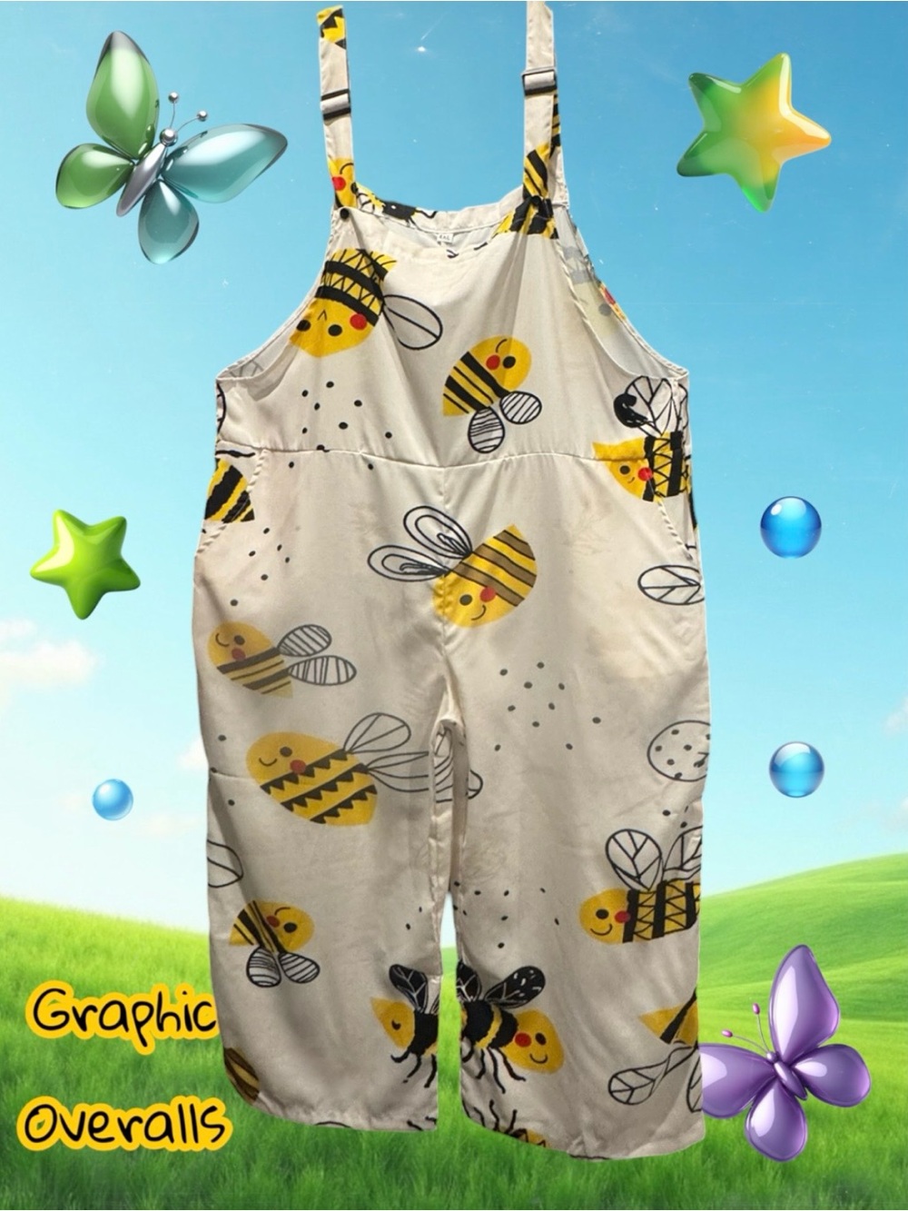 Halloween Costume Novelty Bee Graphic Oversized Mock Overalls